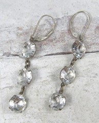 Vintage Sterling Silver Open Back Bezel Clear Crystal Dangle Linear Earrings