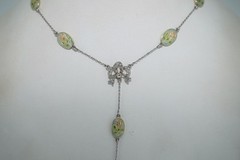 Spectacular 14K White Gold Platinum Enamel & Rose Cut Diamond Chain