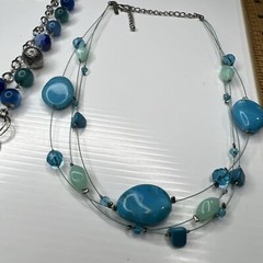H7 Lot Blue Green Turquoise Aqua Resin Acrylic Lucite Silver Chains Lane Bryant