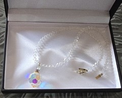 CZECH AURORA BOREALIS CRYSTAL BALL w CRYSTAL CHAIN PENDANT NECKLACE☆FILIGREE CAP
