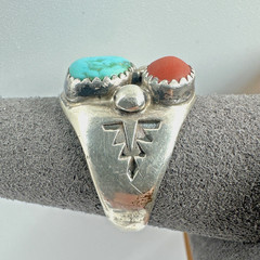 Vintage Sterling Turquoise Coral Unisex Ring Signed VL Vera Luna Size 8.5