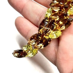 Large VTG Juliana? Leaf Flame Swoosh Brown Yellow Navette Rhinestone Pin Brooch