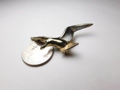 Silver Enamel Flying Seagull Gold Plated Pewter Metal Vintage