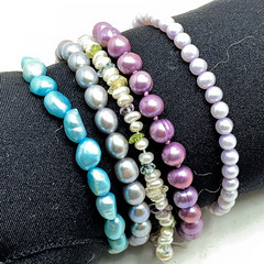 Freshwater Pearl Bracelet 5 Lot Blue Purple Lavender Stretch