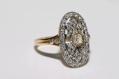 Art Deco Vintage Style Round Lab Created Diamond Engagement 14K Gold Finish Ring