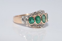 Antique 14k Gold Top Silver Natural Rose Cut Diamond And Emerald Ring