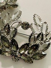 JULIANA D & E Book Piece Set; Gray & Clear Rhinestone Brooch & Earrings 1960’s
