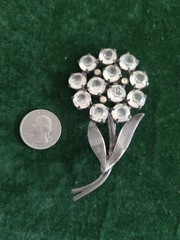 Old Vintage Clear Czech Glass Flower Brooch 20s