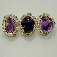 Vintage Chinese Silver Triple Amethyst Cabochon Brooch