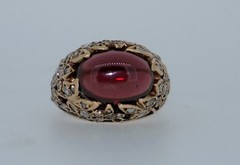 Art Nouveau Antique 14K Rose Cut Diamond and Garnet Ring