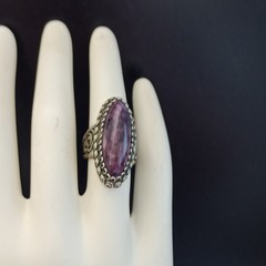 VTG Filigree Ring Large Marquise Amethyst Stone Boho Bohemian Cabochon Purple