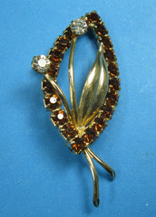 Fabulous for Fall Vintage Amber Rhinestone Gold Tone Brooch Pin & Earrings