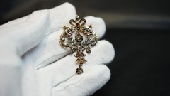 19c. Victorian Art Nouveau Rose 8К Gold Rose-Cut Diamond Ruby Necklace Pendant