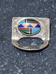 Vtg Ben Chavez Multi-stone Mosaic Sterling Eyeglass Holder Pin/Brooch N/A Navajo