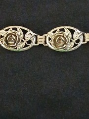 DANECRAFT Vintage Sterling Silver Floral Rose and Leaf Oval Link Bracelet RARE *