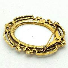 Vintage Yellow Rose Cameo Brooch Gold Tone Ornate Pin Romantic Gift for Her