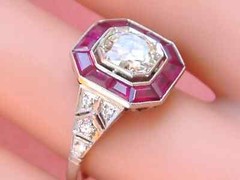 Art Deco Style 2Ct Lab-Created Diamond Ruby Halo Cocktail Ring 14k White Gold FN