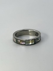 Vintage Stainless Steel 8mm Abalone Shell Inlay Wedding Band Ring 0.5” Wide