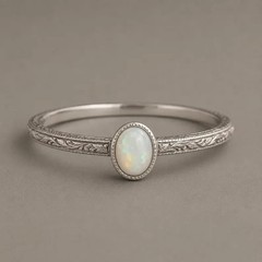 Natural Ethiopian Opal Ring 925 Sterling Silver Minimal Engraved Ring