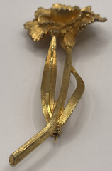 Vintage Signed RSK Gold Tone Carnation Rose Long Stem 3 7/8″ Brooch