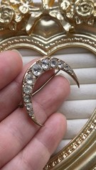 Antique Victorian GF Crescent Moon Paste Stone Brooch Pin Estate
