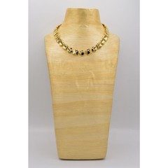 Vintage Chunky Geometric Collar Statement Necklace Shiny Gold Linked 1980s BinN