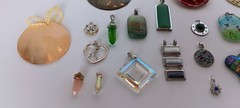 LOT OF 19 VINTAGE TO NOW PENDANTS VARIOUS SIZES HAND MADE GLASS CRYSTAL METALS