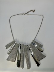 Vintage Sliver Tone Statement Necklace Slide Multiple Pendant Chain Choker 18”