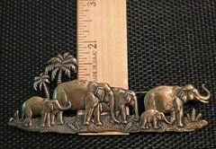 JJ Jonette ELEPHANT FAMILY WALK Pins Brooches – Silvertone & Bronze – Set of TWO