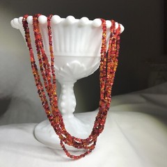 Vintage 6-strand Bohemian Glass Bead Necklace ~ 36” ~ Red Amber ~ NO CLASP