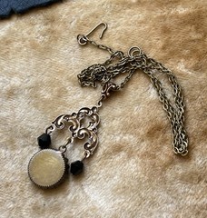 Vintage Art Nouveau Necklace Black Moon Cabochon Chandelier Pendant Czech Glass