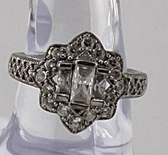 MEDA Sterling COCKTAIL RING w/Baguette & Other CZ In Filigree Setting Size 7.5