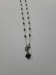 Vintage Silver Tone Hematite Pendant Necklace Bar Beaded Toggle Jewelry