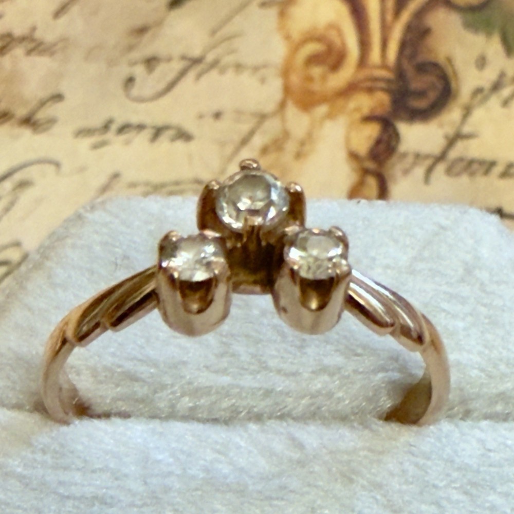 Size 5.75 – 14K 585 Rose Gold & Fianite (CZ) Vintage East European Ring – #1995
