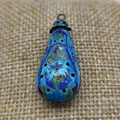 Beautiful Blue Enamel Cloissone pierced pendant Silver Chinese Export estate
