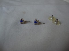 VINTAGE 6MM ROUND BRILLIANT CUT DARK BLUE CZ STERLING SILVER PRONG STUD EARRINGS