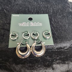 Target Wild Fable Trio Hoop Earring Set 3pc in Silver-Tone Nickel-Free Metal NWT