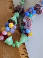 Vtg Antq Czech Glass Marbled Slag Melon Ball Tutti Frutti Bead Cluster Necklace