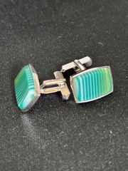 MINT Surface Natural Green Striped Agate Vintage Silver tone Cufflinks