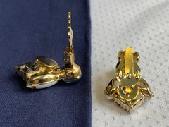 Vtg Rhinestone Costume Jewelry Set Blue Milk Glass Look Brooch Earrings *READ*