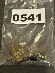 Vintage Pansy Brooch Garden Tools Dangle Flower Basket Gold Tone Rhinestones