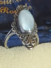Beau Milgrain Filigree Sterling Silver Oblong Chalcedony Adjustable Ring