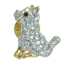 Vintage Landau Gold Tone Crystal Rhinestone Terrier Dog Pin USA SELLER