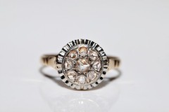 Antique Circa 1920s 18k Gold Natural Rose Cut Diamond Decorated Ring