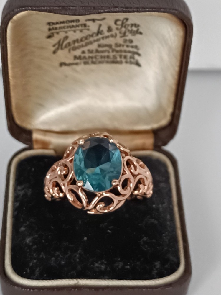 Vintage 1990-s 14 Ct Rolled Gold Aquamarine Ring Size UK R US 8.5 – Hallmarked!