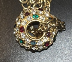 Vintage 1” Ball Bauble Gold tone Crystal Rhinestone Slide Rope Chain