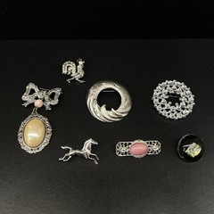 Lot Of 7 Silver Tone Vintage Brooches