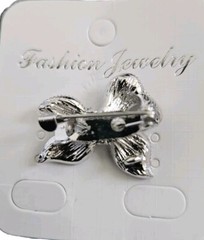 Vtg 2 Clear Rhinestone Silver Tone Zinc Metal Ribbon Shape Design Brooch Pins