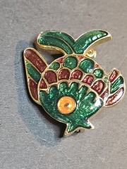 Vintage Ivana Trump Enamel Fish Brooch 1980’s Cloisonne’ Look Teal Purple