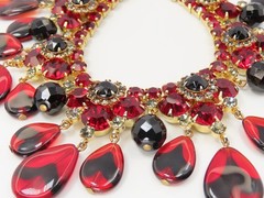 Rare Book Piece ’63 Vintage Juliana D&E Red with Black Drops Dangle Bib Necklace
